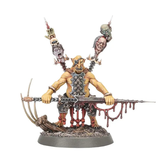 Miniature Hobgrot Slittaboss from Warhammer Age of Sigmar Orruk Warclans with impaled heads