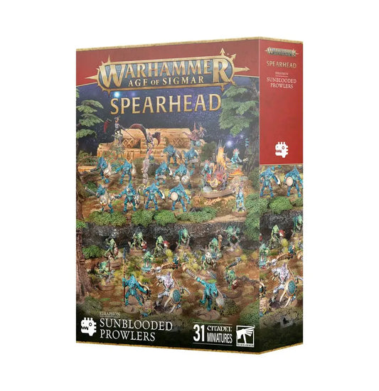 Warhammer Age of Sigmar Sunblooded Prowlers box with Saurus Warriors on round bases