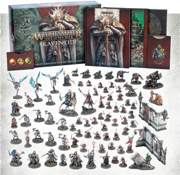 Warhammer Age of Sigmar Skaventide miniatures set featuring Stormcast Eternals ruination chambers during spearhead game mode