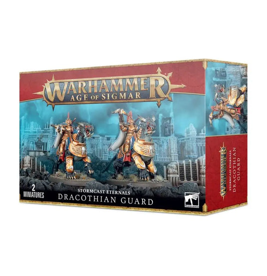 Warhammer Age of Sigmar Dracothian Guard miniatures box with Sigmarite shields and stormstrike glaives
