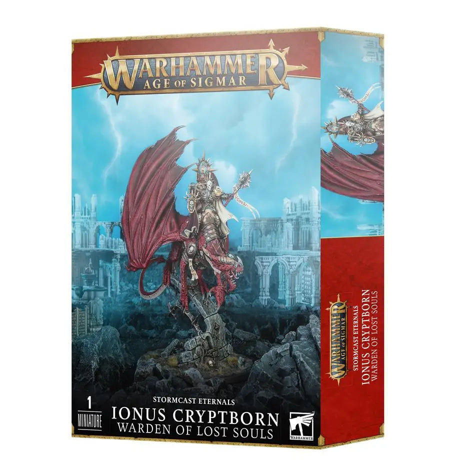 Warhammer Age of Sigmar Ionus Cryptborn miniature box featuring Stormcast Eternals character