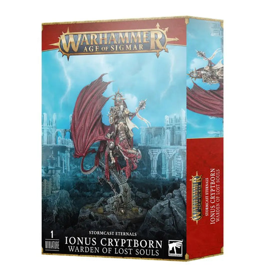 Warhammer Age of Sigmar Ionus Cryptborn miniature box featuring Stormcast Eternals character