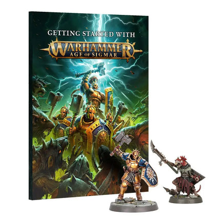 Warhammer Age of Sigmar starter set with rulebook and miniatures for tabletop wargame in Mortal Realms