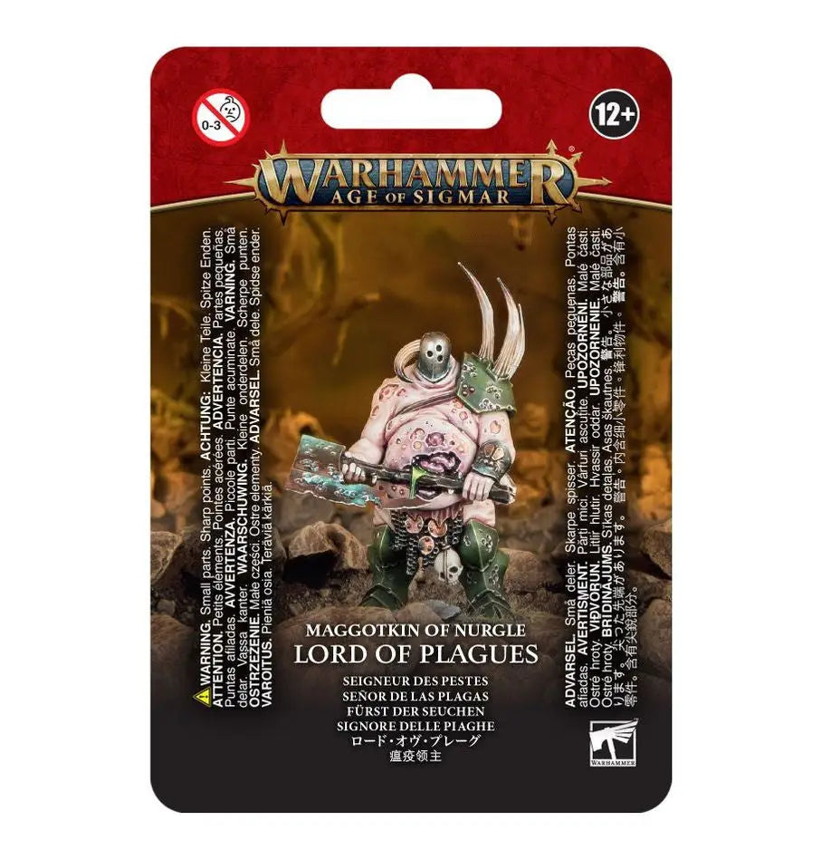 Packaged miniature figure for Warhammer MAGGOTKIN OF NURGLES featuring plague-ridden great blade