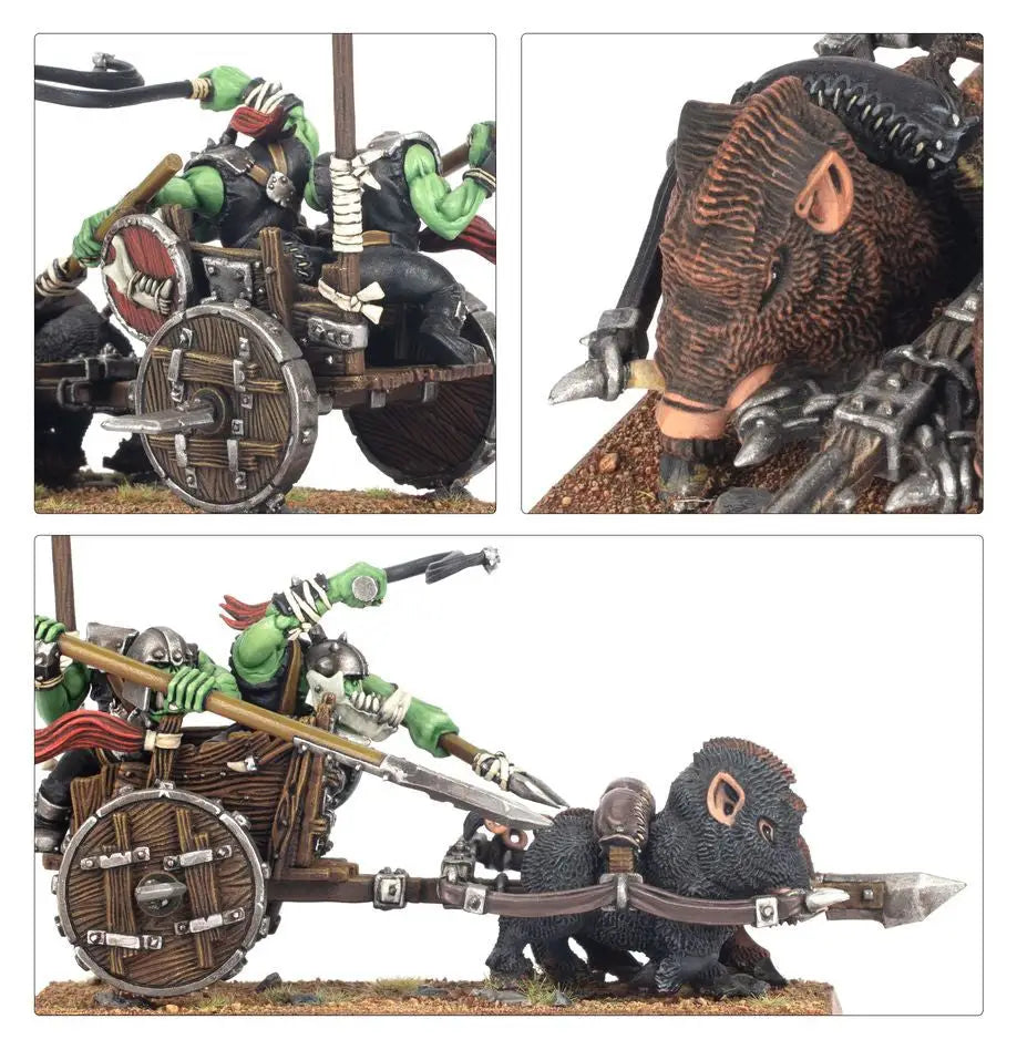Fantasy Orc Boar Chariot with Green-Skinned Rider and Tusks Creature in Warhammer