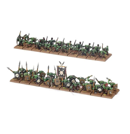 Painted miniature Goblin warriors for Warhammer Goblin Tribes, ideal for tabletop gaming