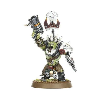 Hand-painted Warhammer ORKS BEAST SNAGGA BOYZ miniature with green skin and banner