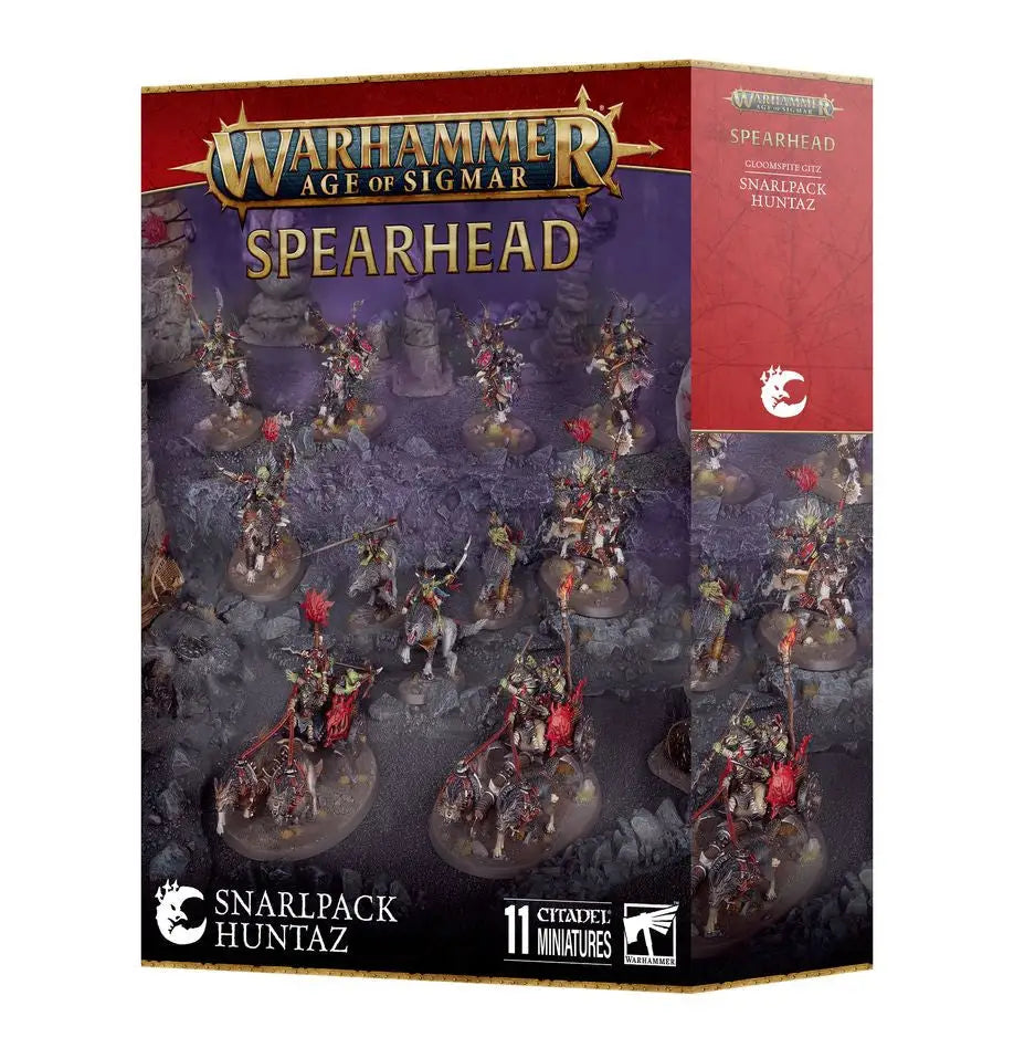 Warhammer Age of Sigmar Snarlpack Huntaz miniatures set featuring snarlpack cavalry and Sunsteala Wheelas