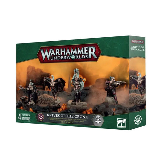 Warhammer Underworlds miniatures box with warscroll cards for Knives of the Crone