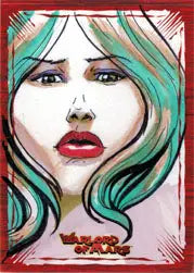 Stylized portrait of a woman with teal hair in Warlord of Mars Sketch Card by Allen Michael Geneta