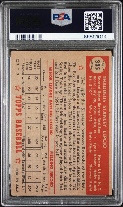 Warren Hacker 1952 Topps #324 baseball card in PSA protective case, red and beige design