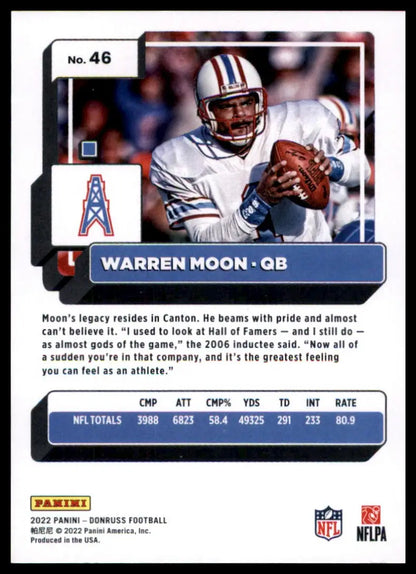 Warren Moon football card from 2022 Donruss Houston Oilers collection