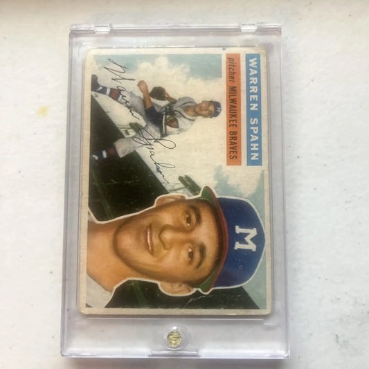 Warren Spahn 1956 Topps Baseball Card 10 showcasing iconic Hall of Famer Warren Spahn
