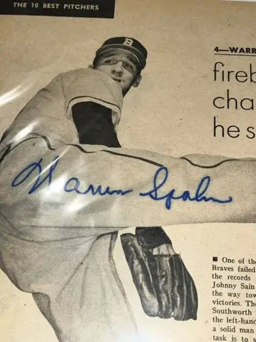Warren Spahn autographed sport magazine page photo for Boston Braves collectors