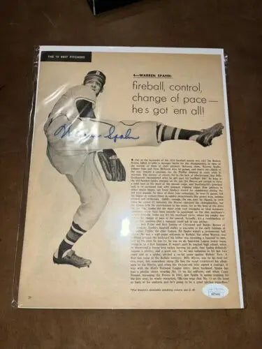 Warren Spahn autographed sport magazine page featuring Boston Braves from 1950
