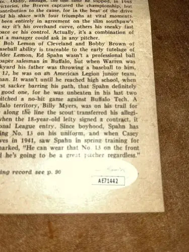 Book page featuring a baseball story from the Warren Spahn sport magazine page