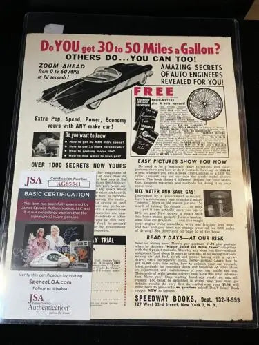 Vintage car advertisement featuring Warren Spahn and Milwaukee Braves sports memorabilia