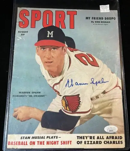 Warren Spahn signed vintage magazine featuring Milwaukee Braves August 1953 cover