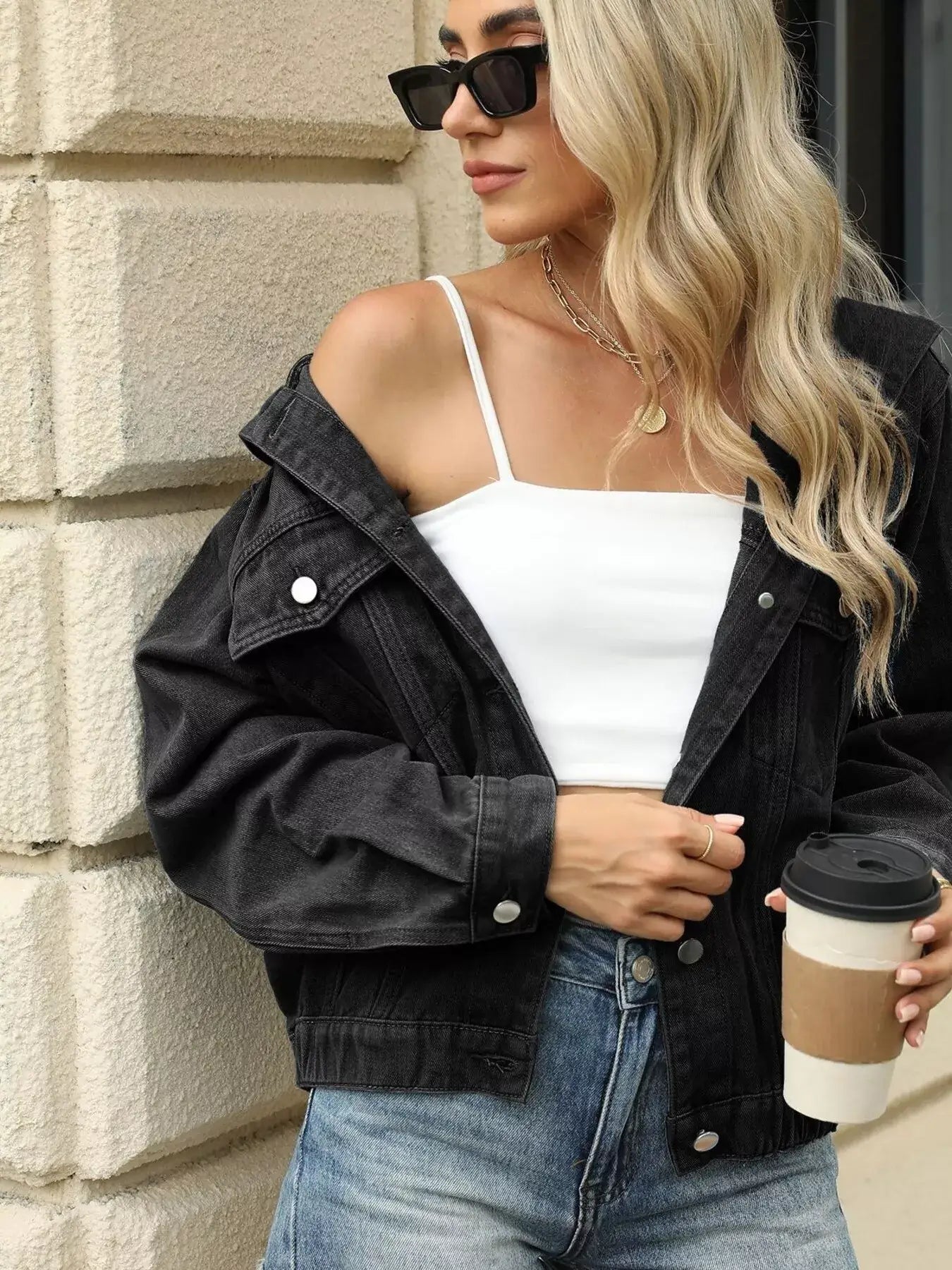 Washed Button Up Hooded Denim Jacket