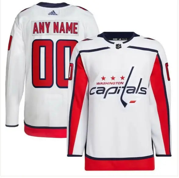 White Washington Capitals adidas hockey jersey with red and navy accents for Capitals adidas fans