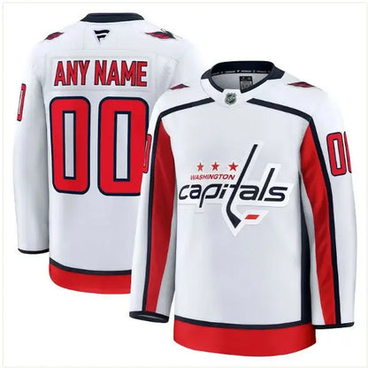 White Washington Capitals 50th anniversary custom jersey with red and blue accents