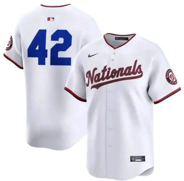 White Washington Nationals Nike Home 2025 Jackie Robinson Day limited jersey with red trim
