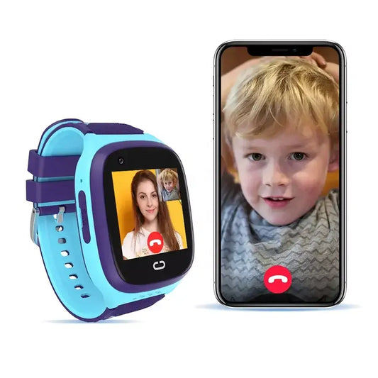 Blue and purple Waterproof Kids IP67 Smartwatch with 4G video call on smartphone