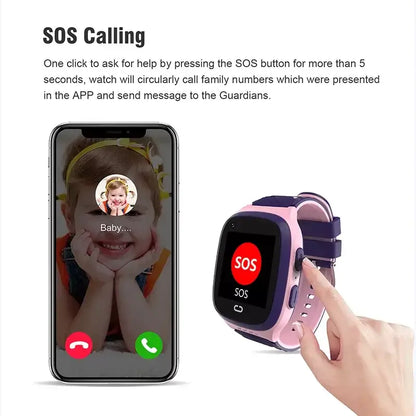 Pink and blue Waterproof Kids IP67 Smartwatch with SOS calling and 4G video call features