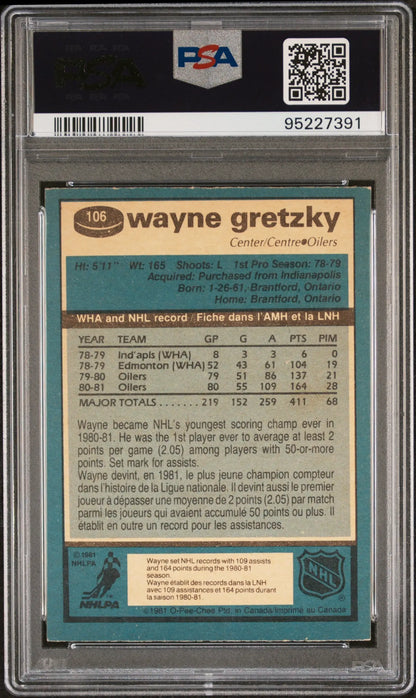 Graded Wayne Gretzky hockey card with autograph PSA in the Wayne Gretzky 1981 O-Pee-Chee series