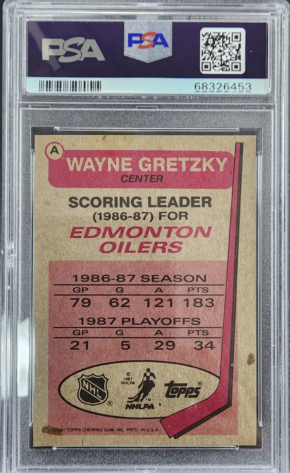 Wayne Gretzky hockey card from 1987 Topps Box Bottoms PSA 6 Ex-Mint