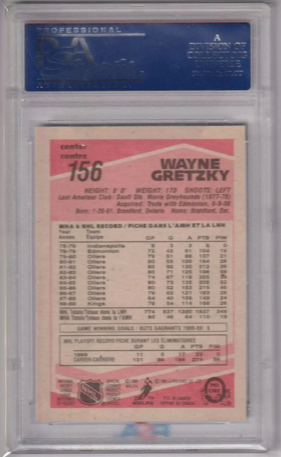 Wayne Gretzky hockey card from 1989-90 O-Pee-Chee OPC PSA 9 Mint collectible