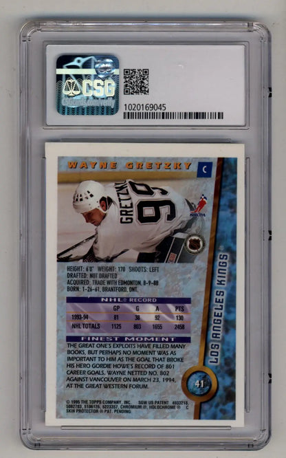 Wayne Gretzky 1994-95 Finest Refractor card in protective case with holographic sticker
