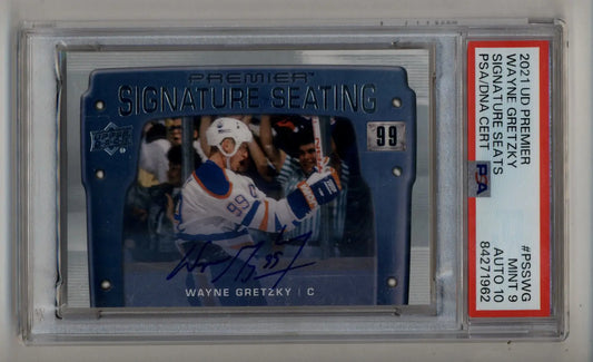 Wayne Gretzky autographed hockey card from Premier Signature Seats PSA 9 Mint Auto 10