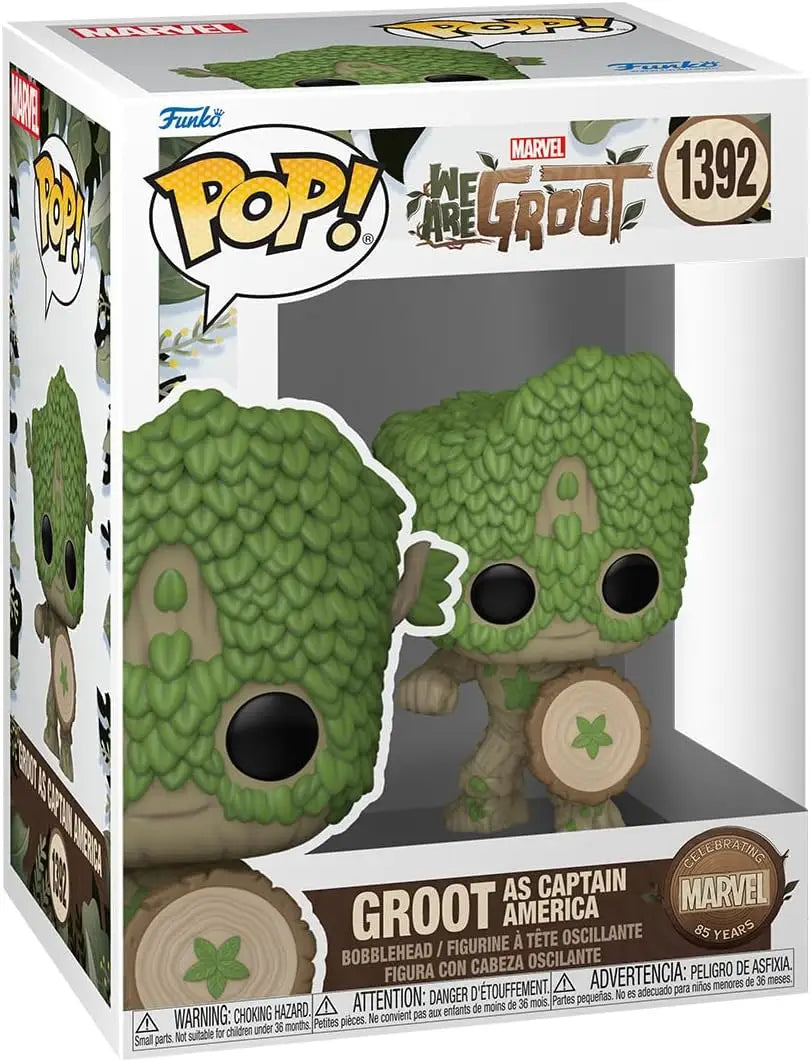 Groot as Captain America Funko Pop figure with mossy green foliage texture