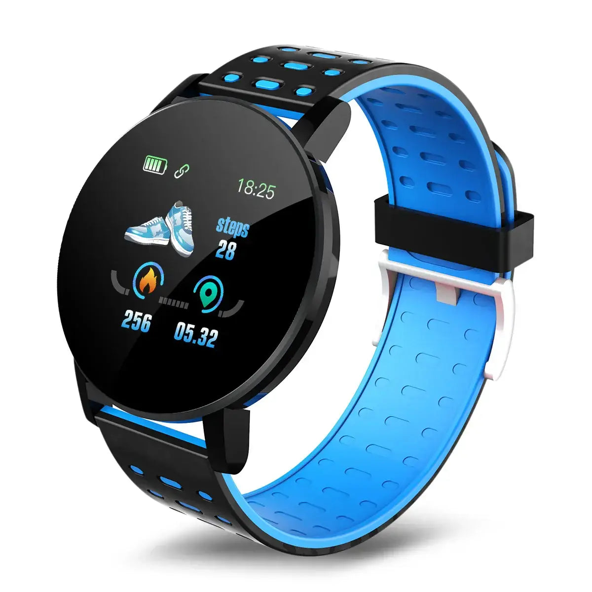 Wearable Device Smartwatch Blood Pressure Heart Rate with black and blue digital display