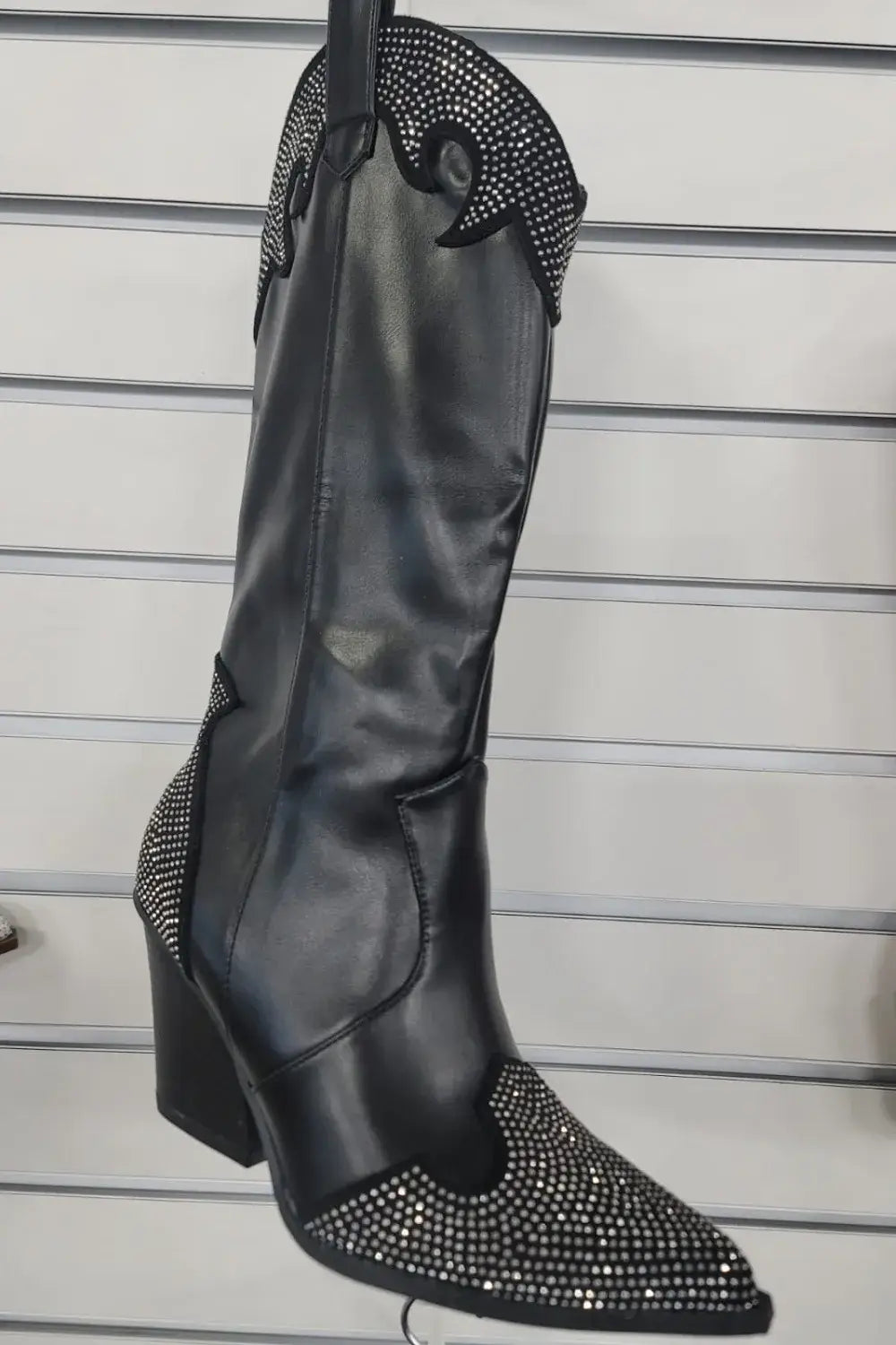 Weeboo Chunky Heel Rhinestone Decor Western Boots - Shoes