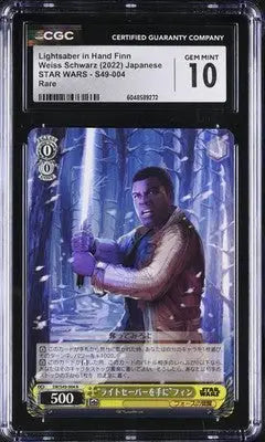 A graded Weiss Schwarz Star Wars Finn trading card with lightsaber, CGC 10