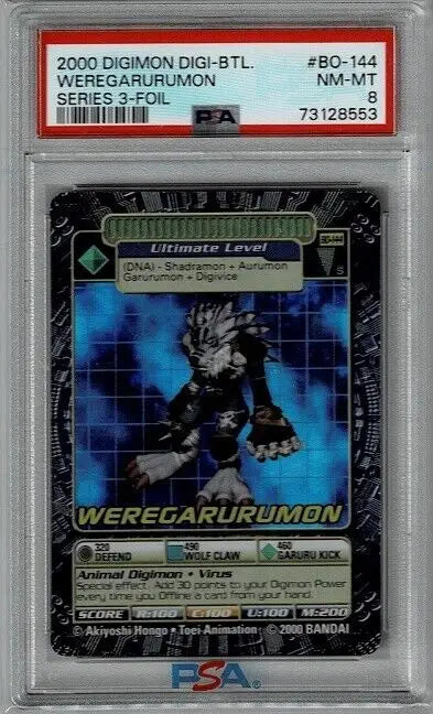 Graded Weregarurumon Digimon card from Card Game Series 3 Holofoil Vintage Bandai PSA 8