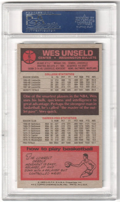Graded Wes Unseld basketball trading card from Columbia Hobby, 1976-77 Topps PSA 8