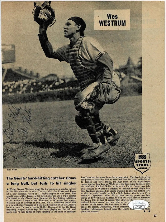 Wes Westrum signed vintage photo from 1951 GIANTS JSA AUTO baseball card collection