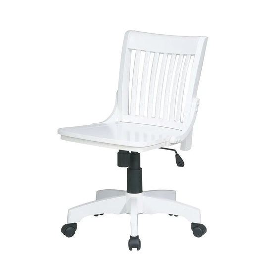 White Armless Bankers Chair with Wood Seat - Office Chairs