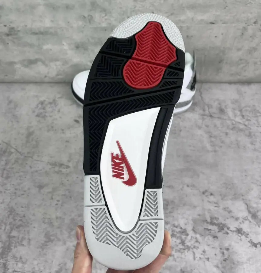 White Cement Air Jordan 4 Retro athletic shoe with visible outsole, fast shipping available