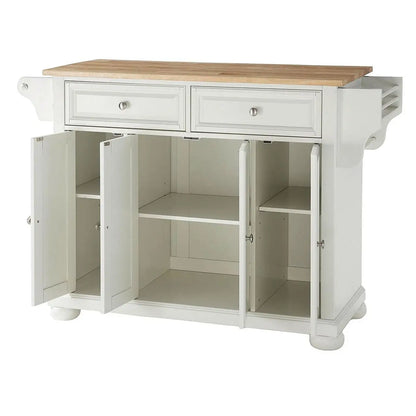 White Kitchen Island Storage Cabinet with Solid Wood Top - Utility Tables