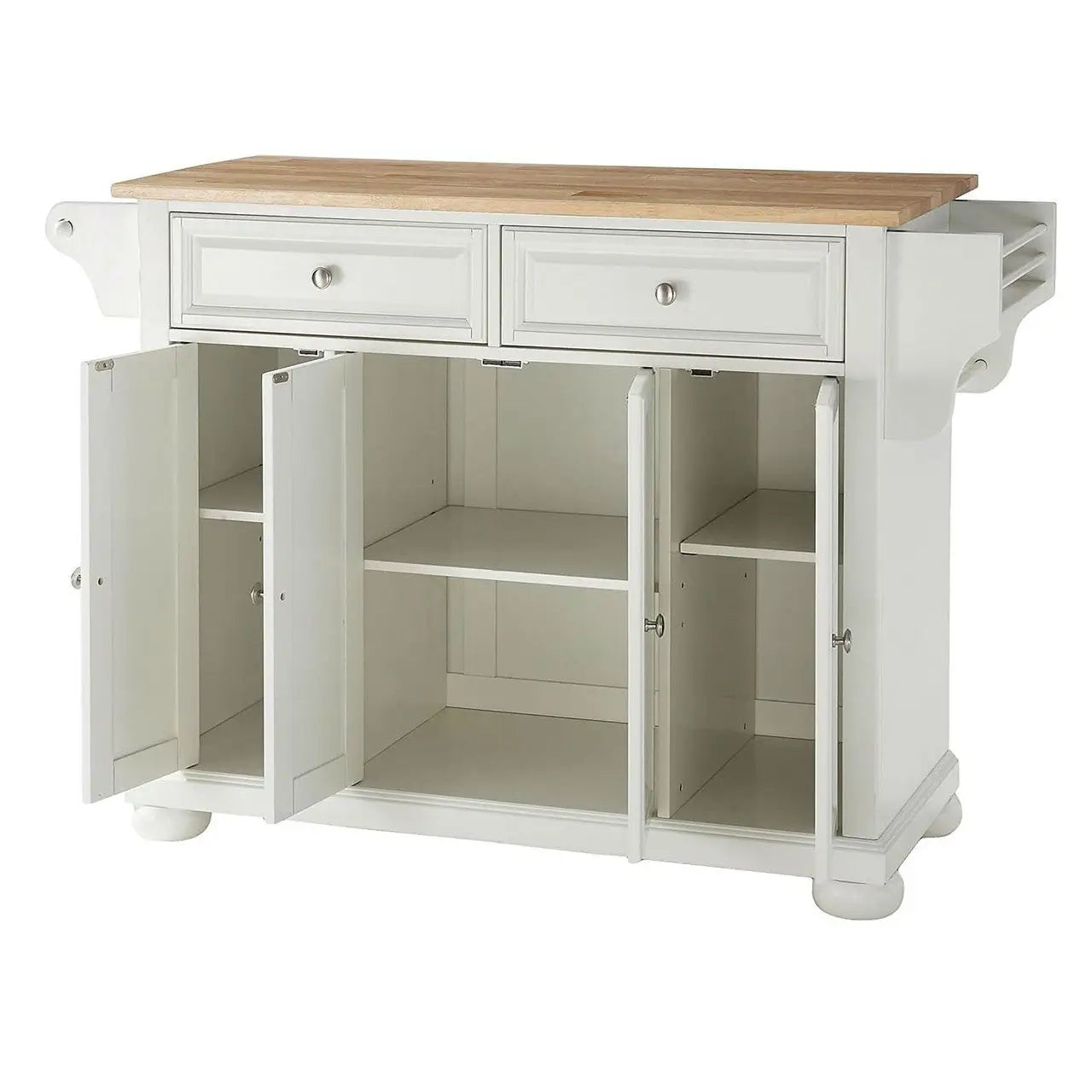 White Kitchen Island Storage Cabinet with Solid Wood Top - Utility Tables