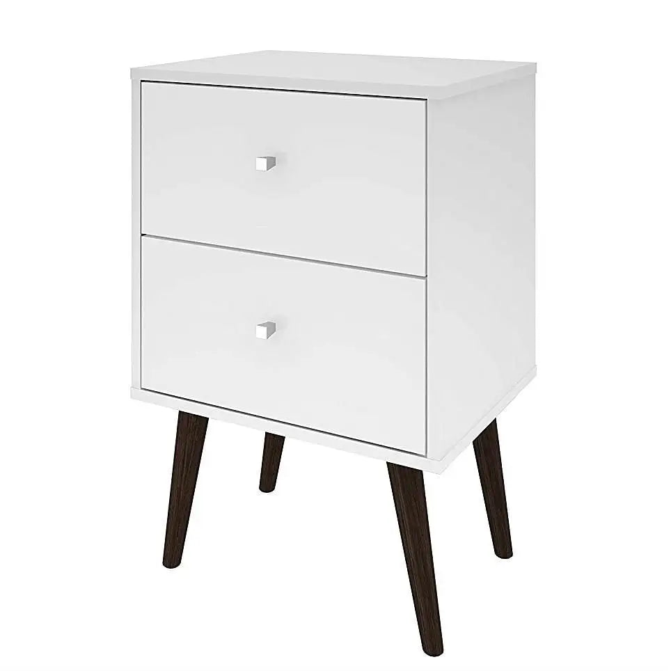 White Modern Mid-Century Style 2-Drawer Side Table Nightstand - Nightstand