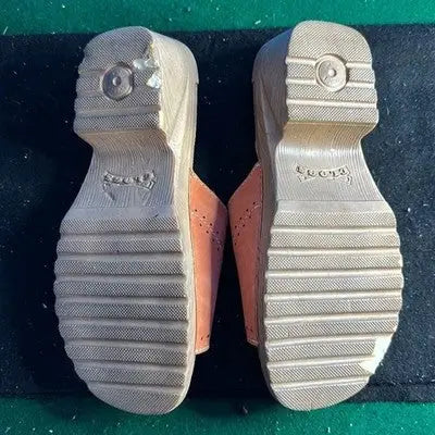 Orange wedge leather slide sandals with textured soles from White Mountain for women