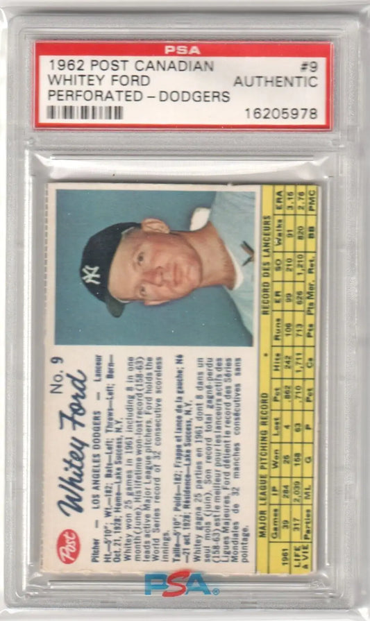 Graded Whitey Ford baseball card from Columbia Hobby featuring ESPN magazine covers