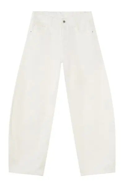White wide-leg denim jeans with pockets displayed in Wide Leg Jeans with Pockets product