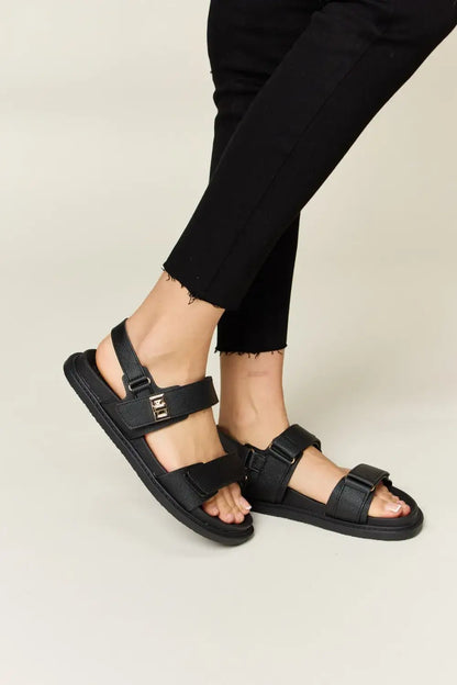 WILD DIVA Velcro Double Strap Slingback Sandals - Black / 6