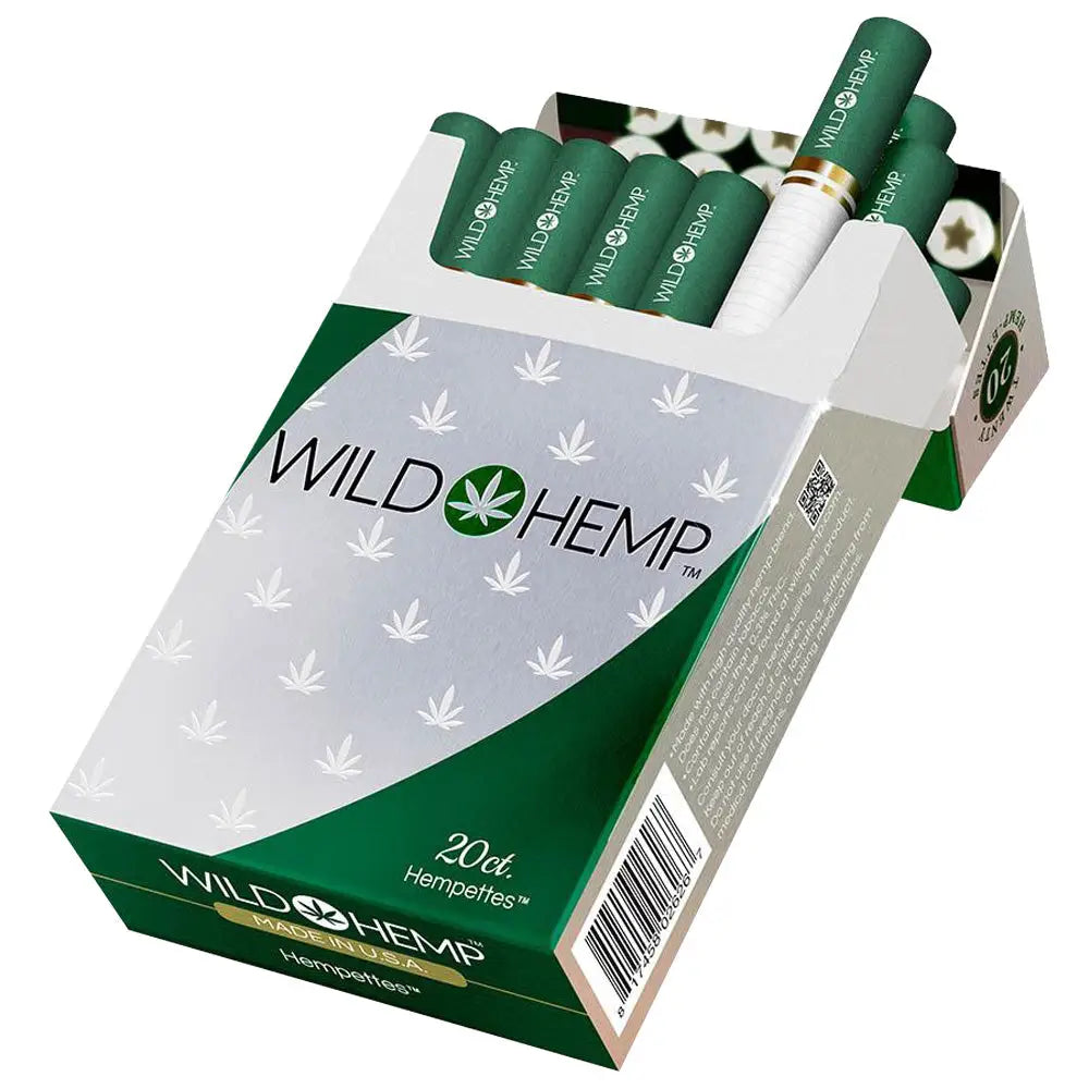 Open pack of Wild Hemp CBD Hempettes in a Wild Hemp CBD product carton